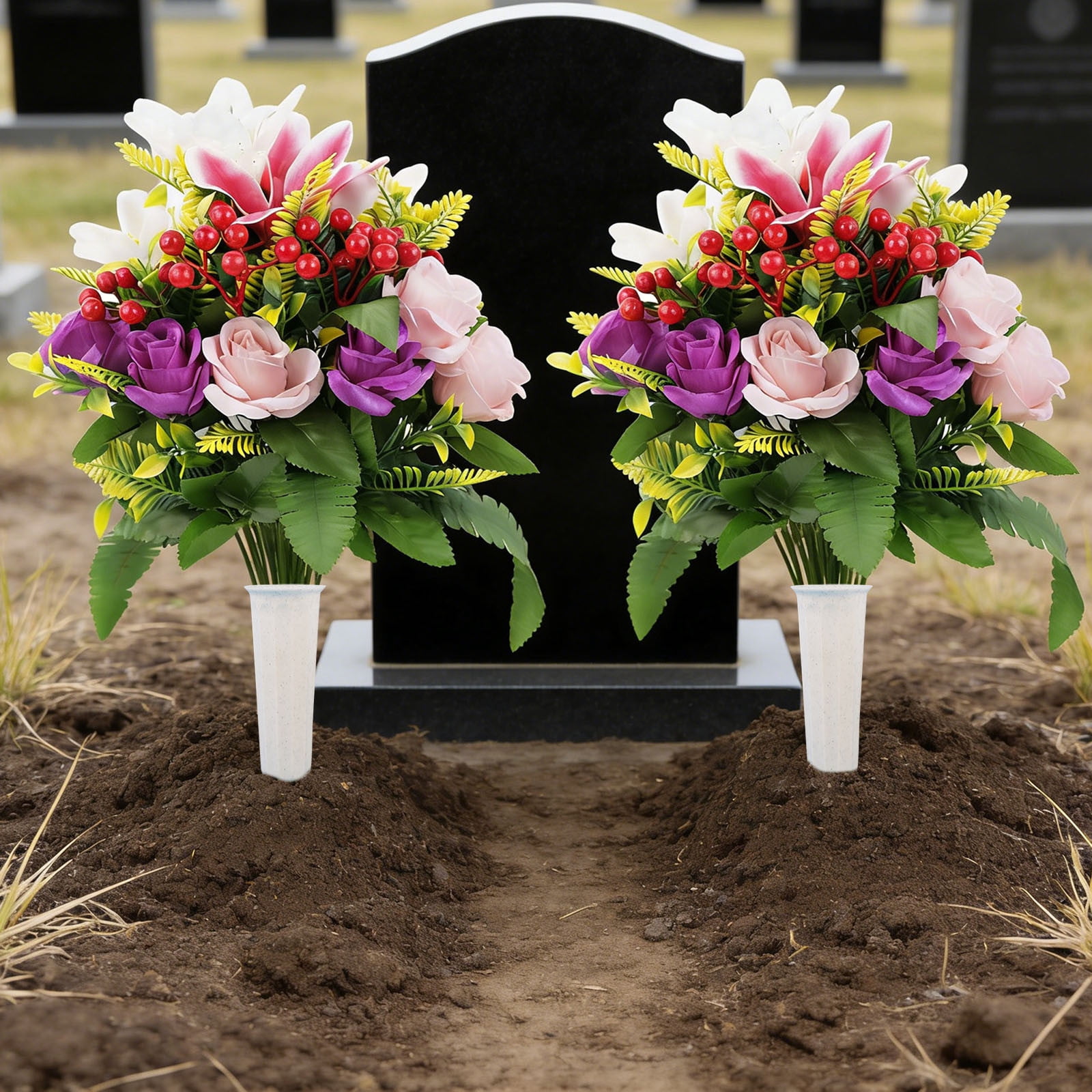 Artificial Cemetery Flowers， Outdoor Grave Decorations Roses ...