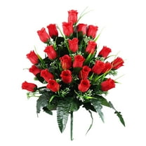 Artificial Cemetery Flowers,Outdoor Grave Decorations Roses,Beautiful Arrangements Bouquet with Cemetery Vase,Lasting and Non-Bleed Colors (Red)