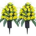 thumbnail image 1 of Artificial Cemetery Flowers,Outdoor Grave Decorations Roses,Beautiful Arrangements Bouquet with Cemetery Vase,Lasting and Non-Bleed Colors (Yellow), 1 of 5