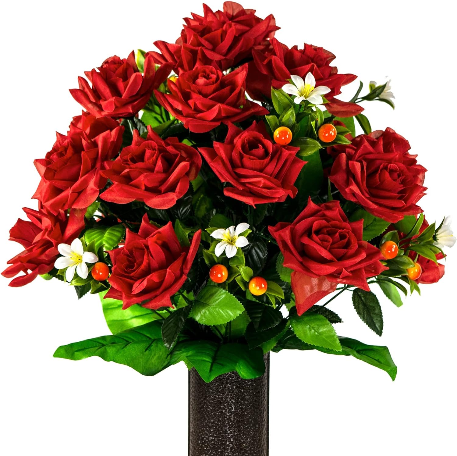 Artificial Cemetery Flowers Realistic Vibrant Roses Outdoor Grave Decorations Easy Fit 1