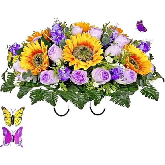 Artificial Cemetery Flowers Saddle - Memorial Flowers Bouquet - Outdoor Grave Decorations,Sympathy Flower - Rose Sunflower Hyacinth$$Home Decor, Kitchen, & Other
