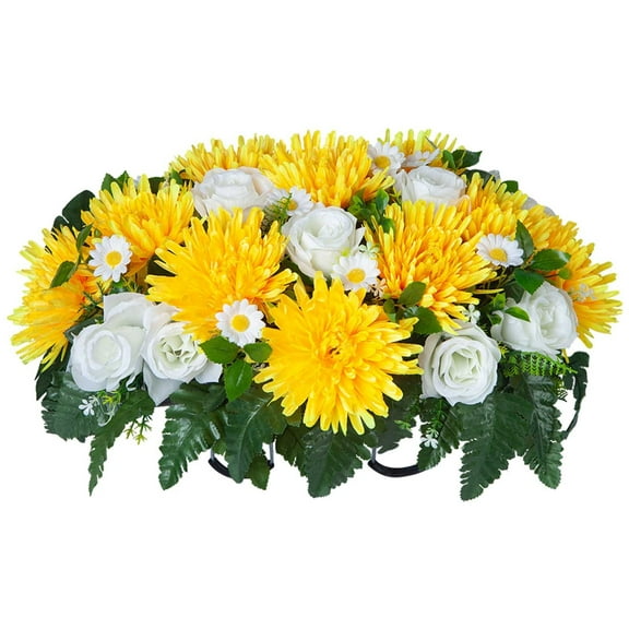 Artificial Cemetery Flowers Saddle â Realistic Rose Headstone Decor â Non-Bleed, Windproof Memorial Grave Flowers â Silk Bouquet for Outdoor Tombstones & Graves â Lasting Tribute Gift