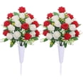 thumbnail image 1 of Artificial Cemetery Flowers,Set of 2 Grave Memorial Flowers with Vase, Outdoor Grave Decorations Roses,Silk Flowers for Cemetery Headstones Decoration (Dark Blue White), 1 of 5