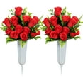 thumbnail image 1 of Artificial Cemetery Flowers, Set of 2 Artificial Rose Bouquet Grave Memorial Flowers with Vase for Cemetery Headstones Decoration (Red), 1 of 1
