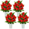 thumbnail image 1 of Artificial Cemetery Flowers, Set of Artificial Rose Bouquet Grave Memorial Flowers with Vase for Cemetery Headstones Decoration (Red, Set of ), 1 of 5