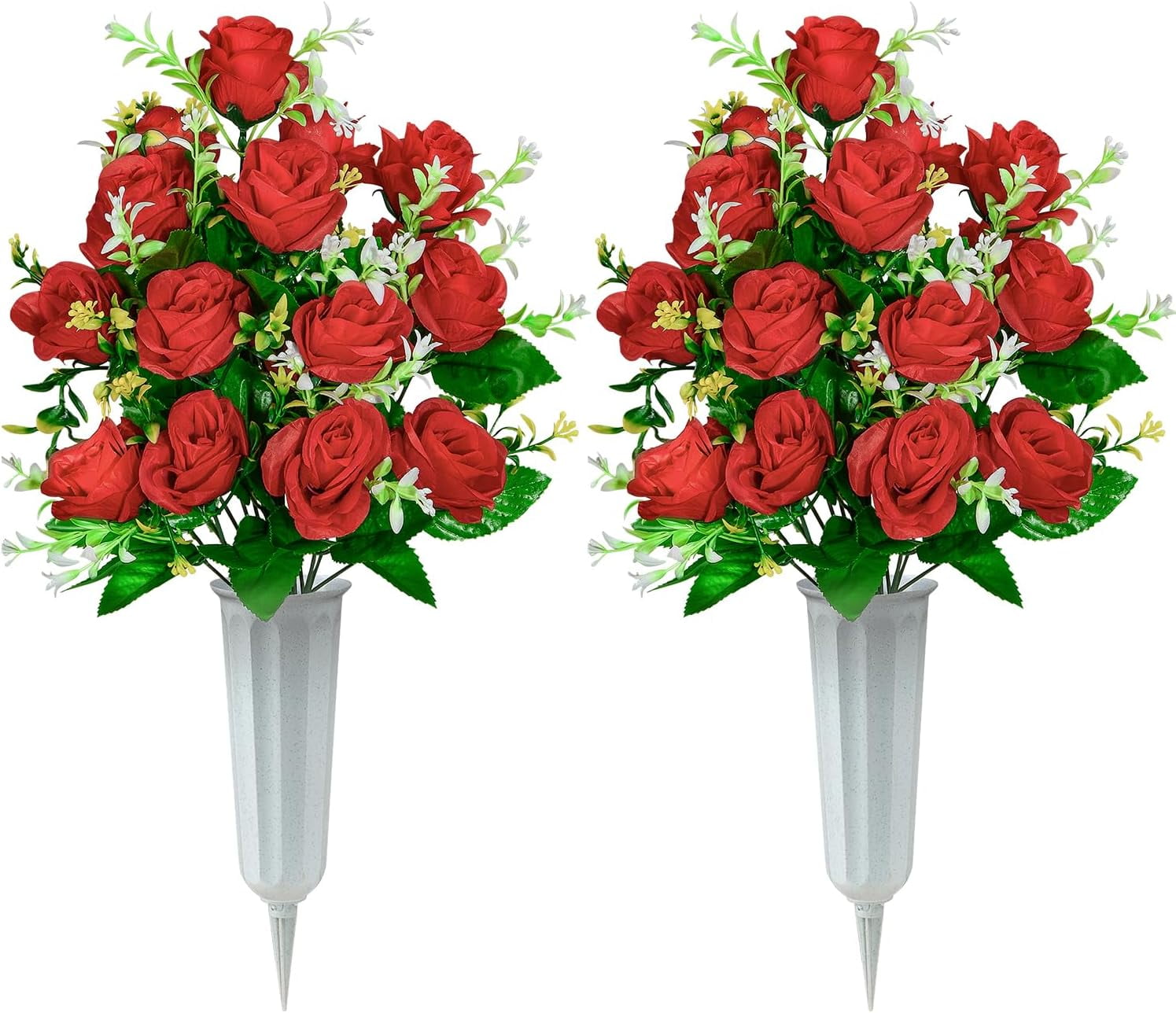 Artificial Cemetery Flowers, Set of Artificial Rose Bouquet Graveyard