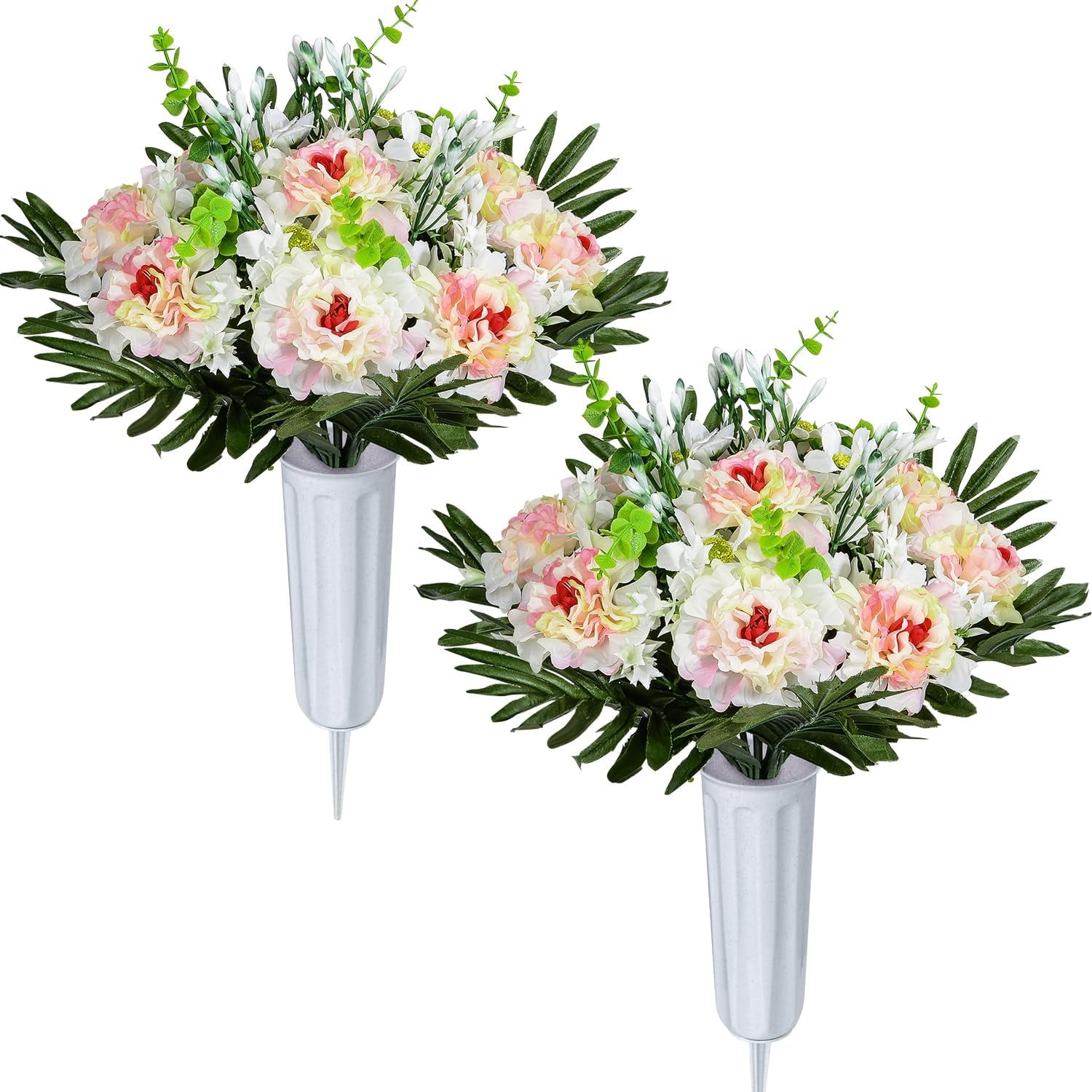 Artificial Cemetery Flowers, Spring Memorial Bouquet with Vase, Outdoor ...