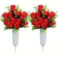 thumbnail image 1 of Artificial Cemetery Flowers with Vase, 2 Sets Outdoor Grave Flowers Memorial Flower for Cemetery Lifelike Rose Bouquet for Grave Vase Silk Flower Arrangements, 1 of 6
