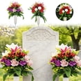 thumbnail image 1 of Artificial Cemetery Flowers with Vase, Set of 2 Rose Lily Bouquet Graveyard Memorial Flowers, Fade-Resistant All-Weather Grave Flowers for Cemetery Headstones Decoration, 1 of 6