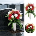 thumbnail image 1 of Artificial Cemetery Flowers with Vase, Set of 2 Rose Lily Bouquet Graveyard Memorial Flowers, Fade-Resistant All-Weather Grave Flowers for Cemetery Headstones Decoration, 1 of 5