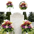 thumbnail image 1 of Artificial Cemetery Flowers with Vase, Set of 2 Rose Lily Bouquet Graveyard Memorial Flowers, Fade-Resistant All-Weather Grave Flowers for Cemetery Headstones Decoration, 1 of 8