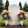 thumbnail image 1 of Artificial Cemetery Flowers with Vase, Artificial Rose Lily Bouquet Graveyard Memorial Flowers for Cemetery Headstones Decoration, 1 of 7