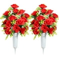 thumbnail image 1 of Artificial Cemetery Flowers with Vase, Set of Artificial Rose Bouquet Graveyard Memorial Flowers for Cemetery Headstones Decoration (Red-Pcs), 1 of 5