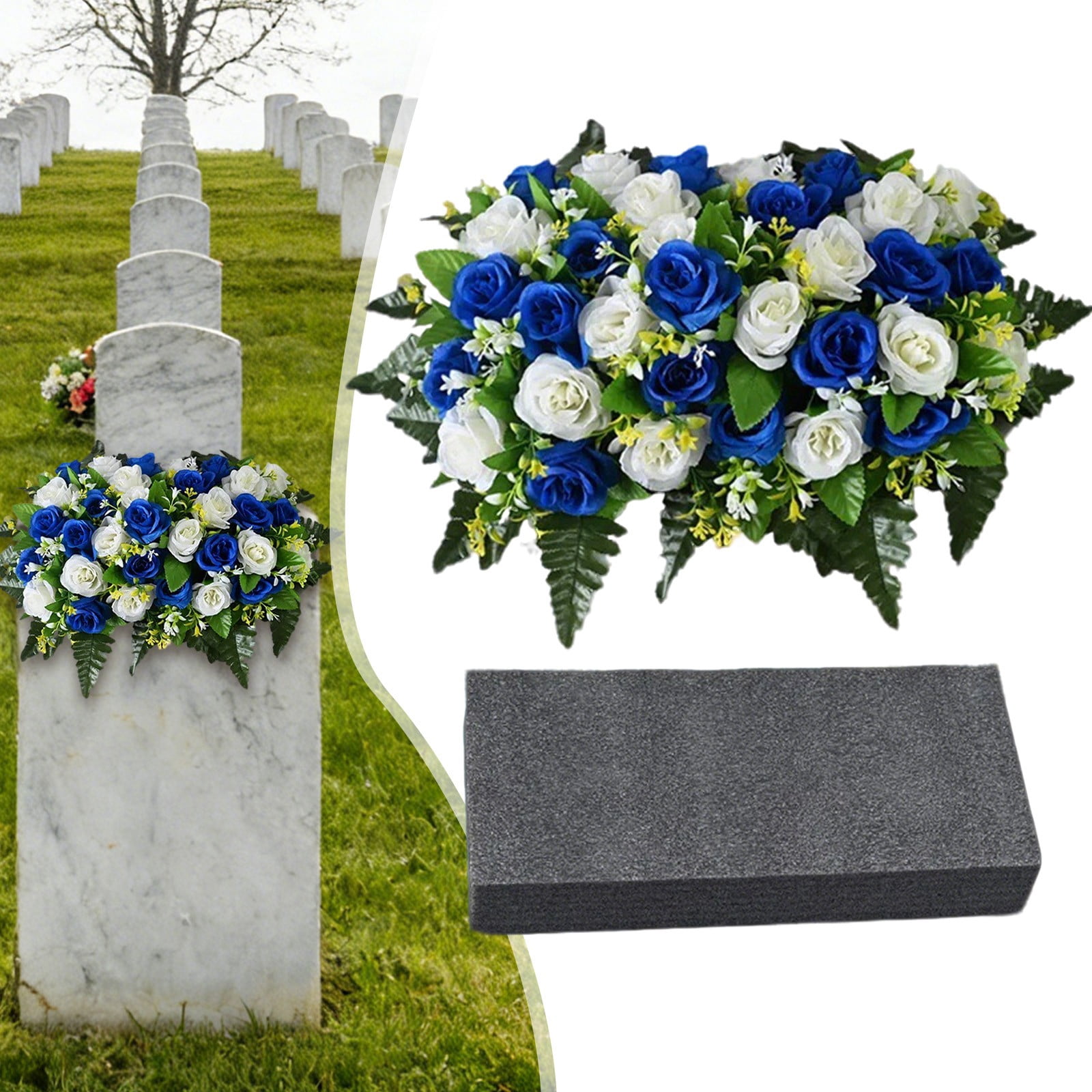 Artificial Cemetery Saddle Flowers, Grave Flowers for Cemetery, Faux Rose Headstone Saddle, Lifelike Memorial Floral Arrangement for Memorial Day, Grave Decorations for Cemetery 1Pcs
