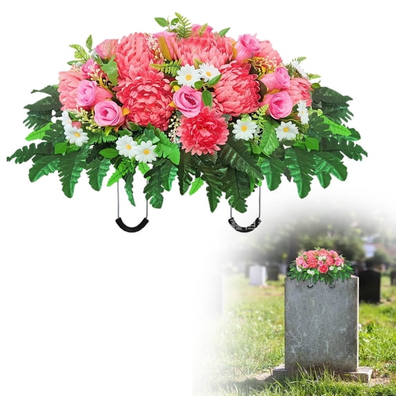 Artificial Cemetery Saddle Flowers, Waterproof Grave Arrangement for Memorial Day & Funeral Decor