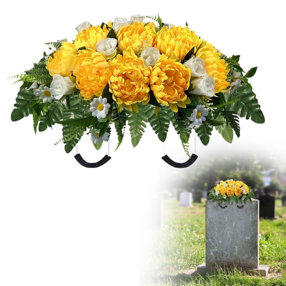 Artificial Cemetery Saddle Flowers, Waterproof Grave Arrangement for Memorial Day & Funeral Decor