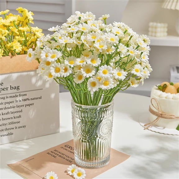 Artificial Chamomile Daisy Bouquet 14" Neutral Tones for Living Room Dining Table Home Decor Includes 1 Bunch