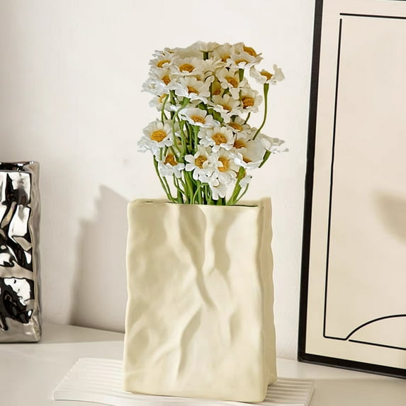 Artificial Chamomile Flowers, 6-Branch Bundle, White Yellow Blue Plastic Flowers for Home Decoration, 1-Pack