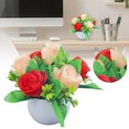 thumbnail image 1 of Artificial Champagne Roses in Pot 4.7*5.9in, Fake Cream Red Flowers Arrangement for Desk Table Decor, Small Faux Rose Plant with White Vase for Home Office Bathroom Windowsill Centerpiece, 1 of 9