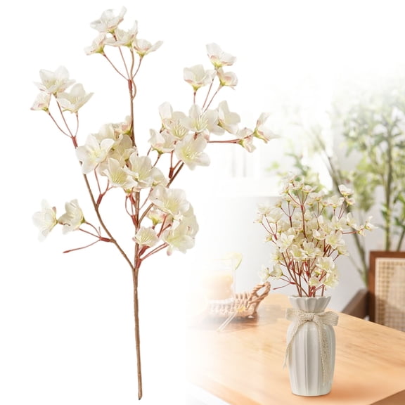 Artificial Cherry Blossom Branch 16/18 Inch Silk Peach Flower Stem for Vase Arrangements Wedding Table and Home Decorative Styling,White,1 Stem