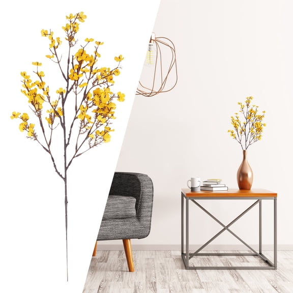 Artificial Cherry Blossom Branches, 19.7 Inch Faux Flower Twigs, Warm Yellow Decorative Sprigs, 1 Pack Indoor Outdoor Floral Decor for Home and Festival Decoration