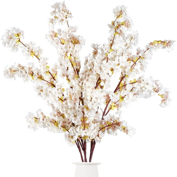 Artificial Cherry Blossom Branches Faux Cherry Flowers 39 Inch Peach Branches Silk Tall Stems for Home Wedding Table Vase Decor (3 Pcs, Ivory) A