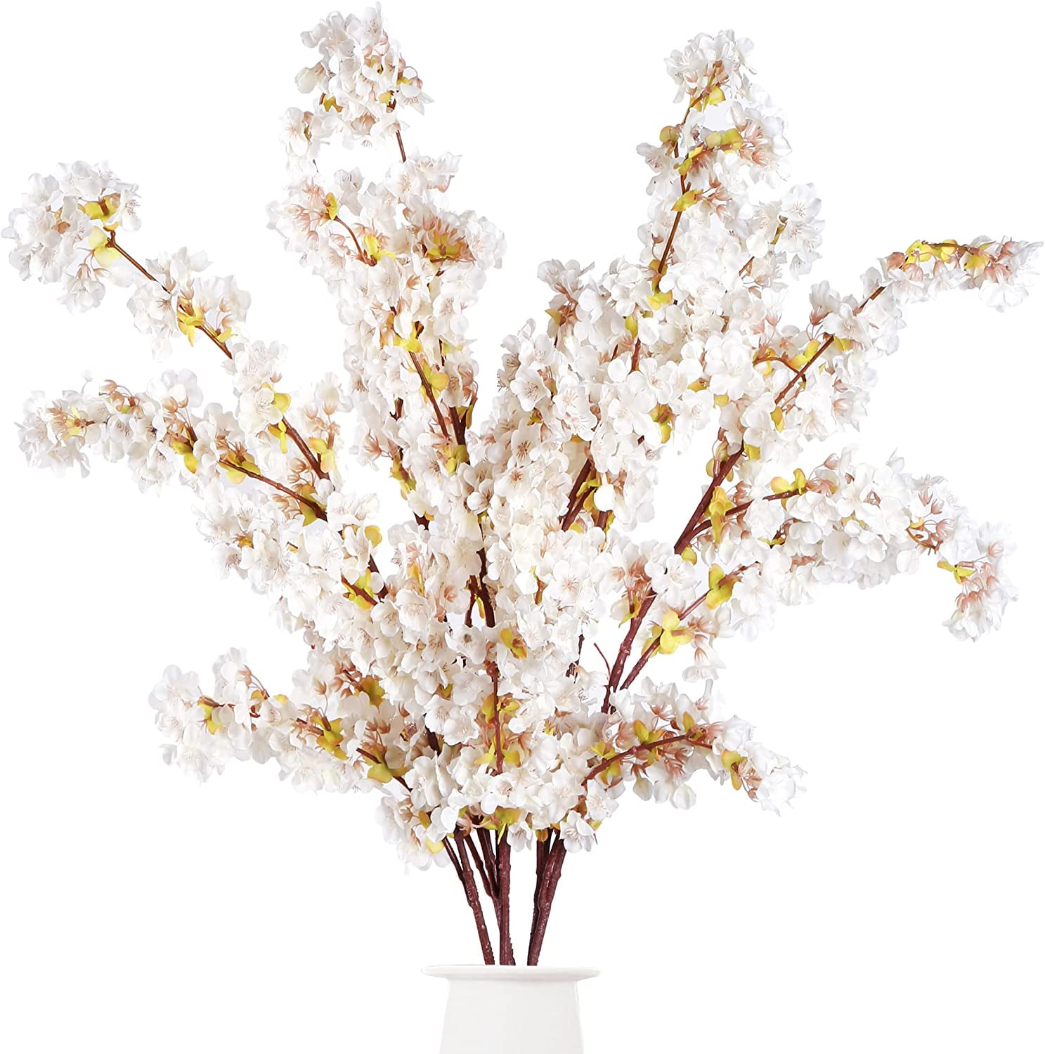 Ivory 39-Inch Artificial Cherry Blossom Branches with Silk Flowers