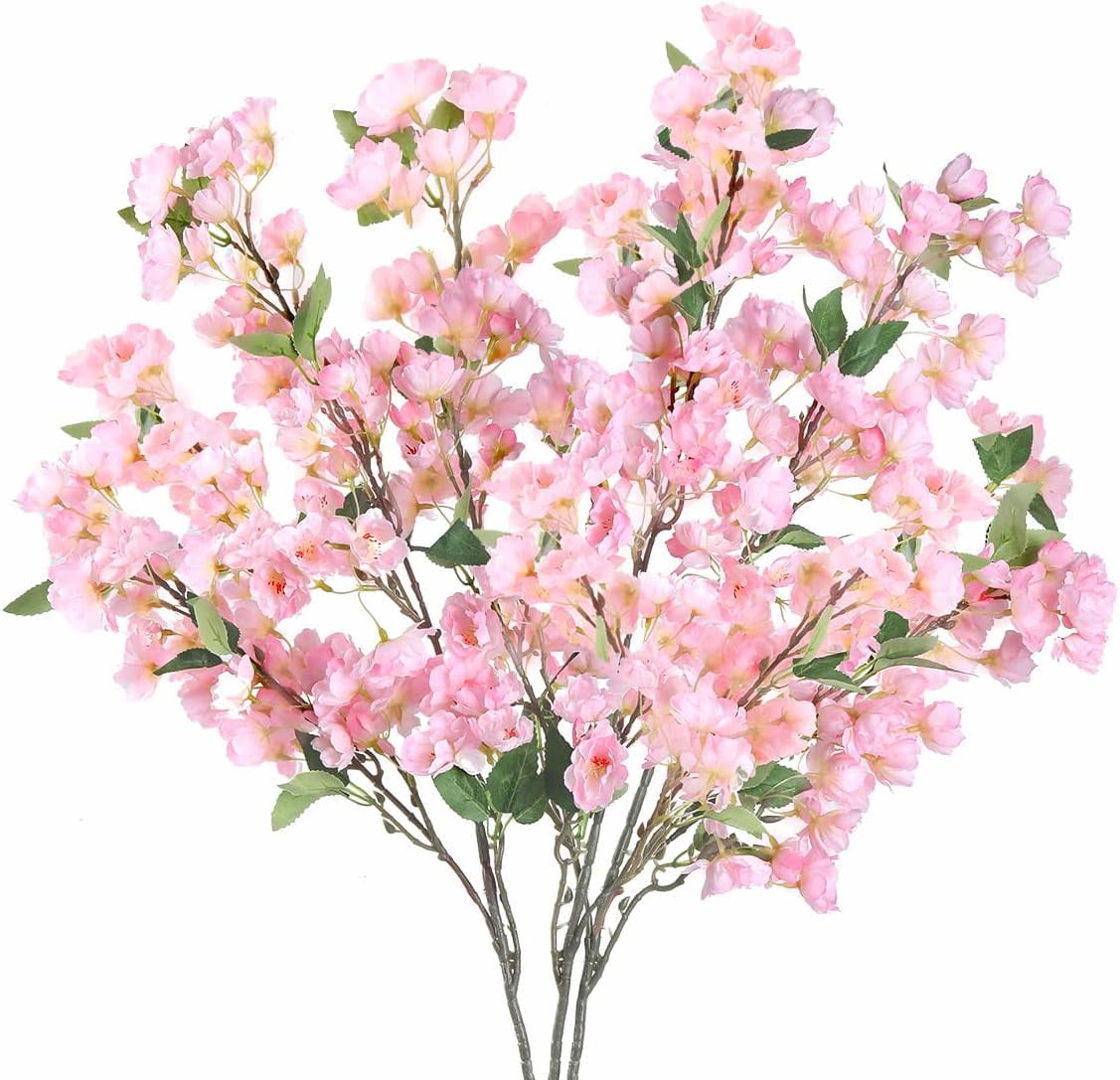 Artificial Cherry Blossom Branches, Faux Fake Plum Flowers Real Touch Boutique Bulk for Home Wedding Office Decoration, 35”Long Stems for Tall Vase (3PCS, White)