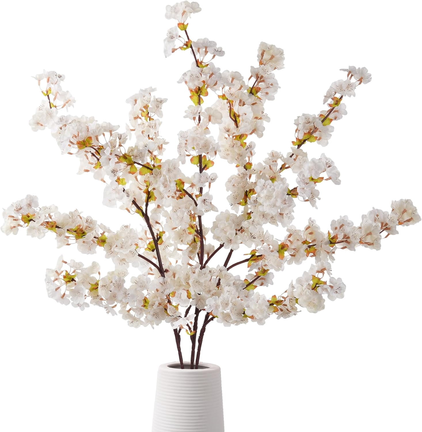 Artificial Cherry Blossom Branches, Faux Fake Plum Flowers Real Touch Boutique Bulk for Home Wedding Office Decoration, 35”Long Stems for Tall Vase (3PCS, White)