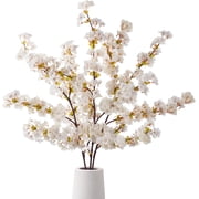 Artificial Cherry Blossom Branches, Faux Fake Plum Flowers Real Touch Boutique Bulk for Home Wedding Office Decoration, 35 Long Stems for Tall Vase 3PCS, White