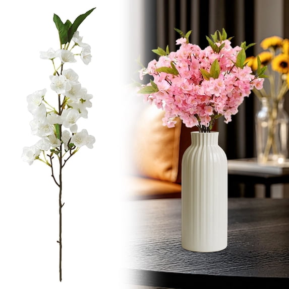 Artificial Cherry Blossom Branches Peach Blossom Floral Twigs Realistic Arrangement For Home Wedding Party Indoor Outdoor Decoration,Floral Twigs,Home Decor,White,1 Stem