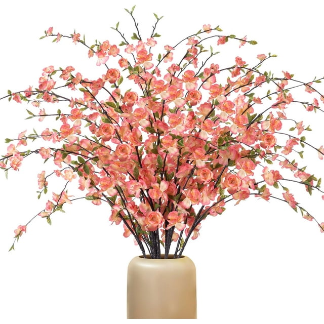 Artificial Cherry Blossom Flower,Faux Cherry Flowers 39 Inch Peach