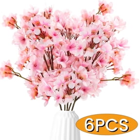 Cherry Blossom Branch Decor Artificial Pink Spring Flowers Silk Peach Flowers Fake Plants Arrangement for DIY Garden Home Wedding Party Décor 6Pcs