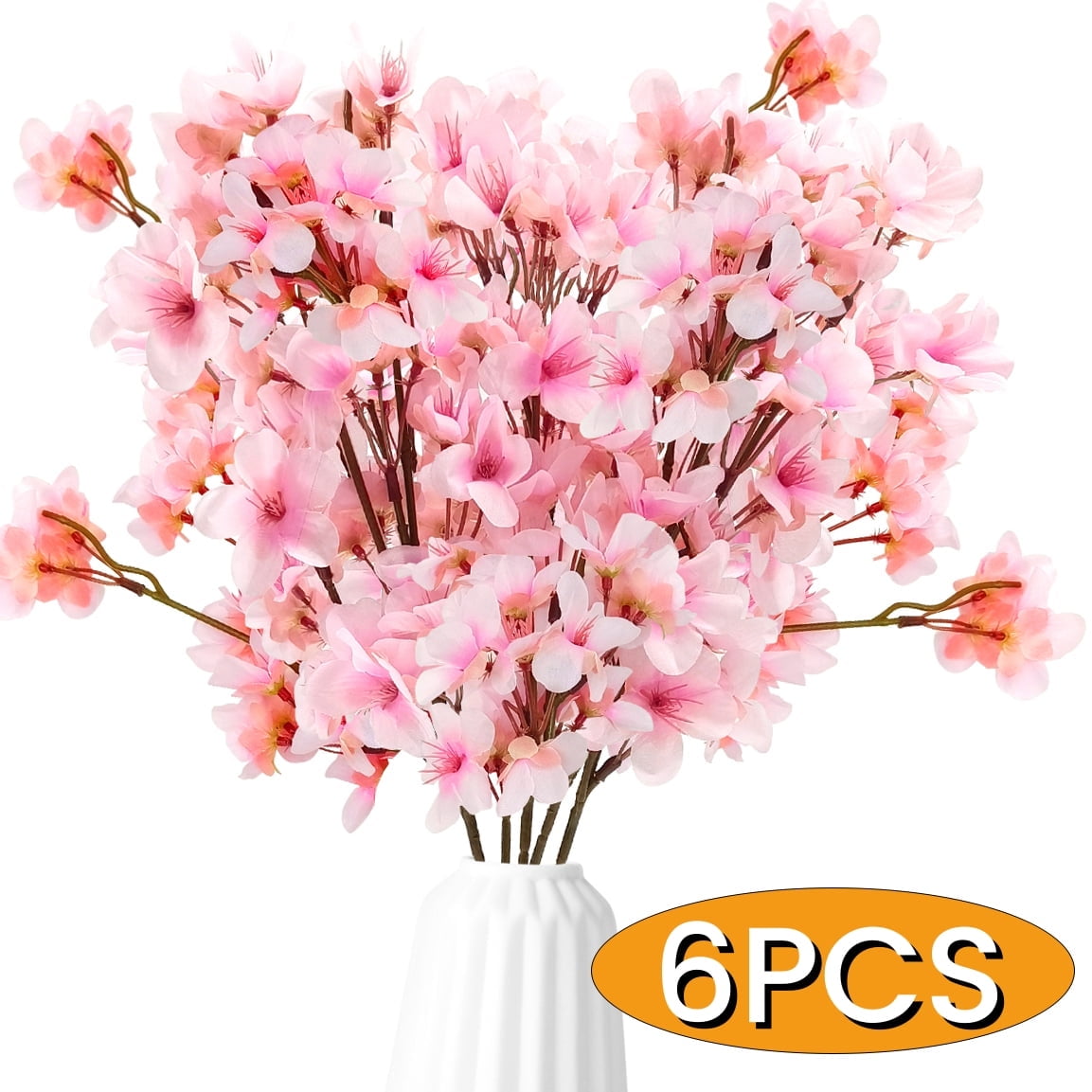 Cherry Blossom Branch Decor Artificial Pink Spring Flowers Silk Peach Flowers Fake Plants Arrangement for DIY Garden Home Wedding Party Décor 6Pcs