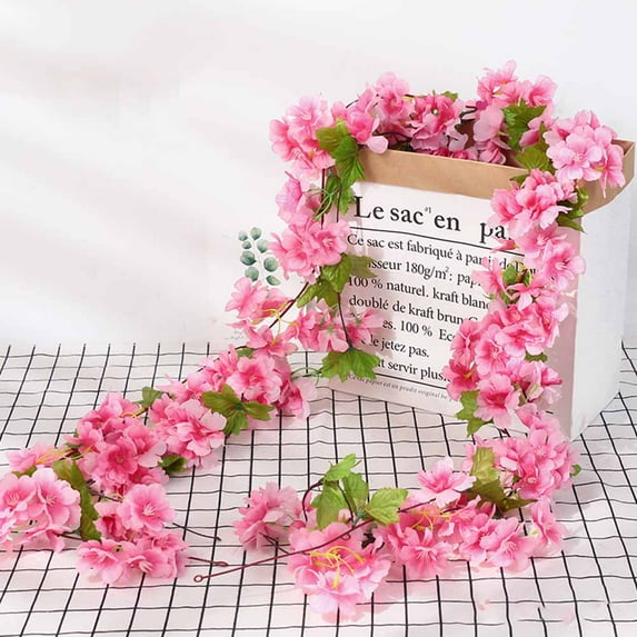 Artificial Cherry Blossom Flower Vine Pink Hanging Cherry Blossom Flower Silk Garland Hanging Vines Faux Flowers for Outdoors Spring Wedding Party Home Table Centerpiece Arrangement Decor