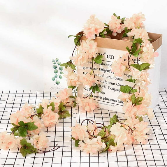 Artificial Cherry Blossom Flower Vine Pink Hanging Cherry Blossom Flower Silk Garland Hanging Vines Faux Flowers for Outdoors Spring Wedding Party Home Table Centerpiece Arrangement Decor