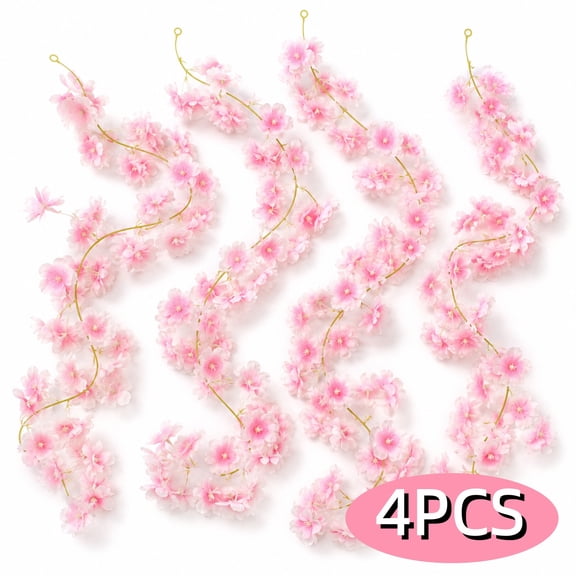 Artificial Cherry Blossom Flower Vines Spring Hanging Flower Garlands for Wedding Party Home Decor Japanese Kawaii 4PCS 23.6ft
