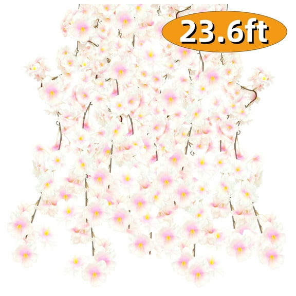 Artificial Cherry Blossom Flower Vines Spring Hanging Flower Garlands for Wedding Party Home Decor Japanese Kawaii 4PCS 23.6ft