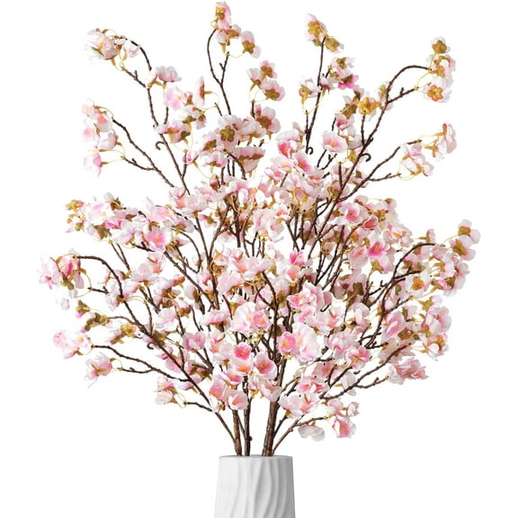 Artificial Cherry Blossom Flowers, Bulk Silk Faux Flowers Real Touch Bouquet for Christmas Halloween Home Wedding Spring Decor ,Vase Not Included (White)