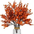 thumbnail image 1 of Artificial Cherry Blossom Flowers with Gypsophila, Realistic Fake Flower Stems for Home Wedding Decor, Centerpiece Table Arrangements, Bendable Stems (1Pcs) Orange2, 1 of 9