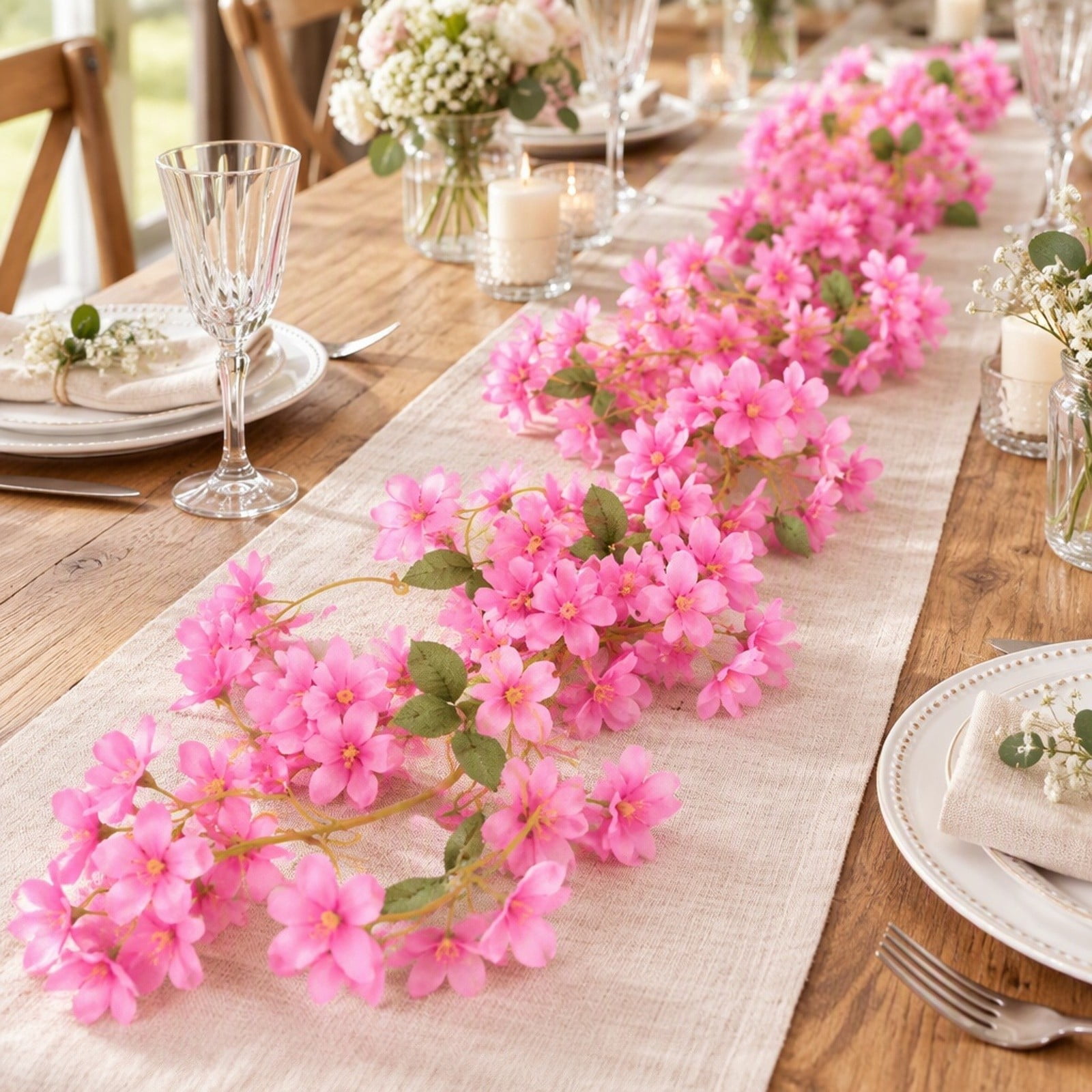 Artificial Cherry Blossom Garland, Faux Floral Vine Garland, Decorative ...