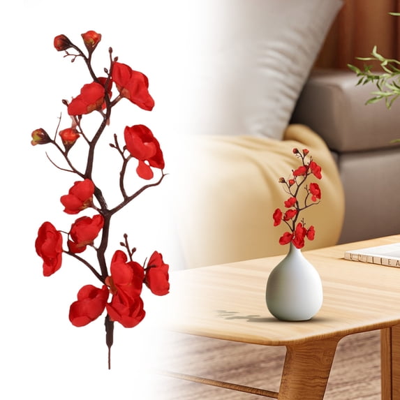 Artificial Cherry Blossom Stems - 10.35" Red Faux Pointed Plum Blossom Flowers for Vase Arrangements, Indoor, Wedding & Party Table Centerpieces, By Preplabs