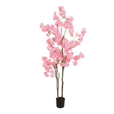 Artificial Cherry Blossom Tree, 4.9ft/5.9ft Tall Decorative Faux Cherry Blossom Silk Tree in Pot, Home Indoor Corner Decor for Wedding Party Decor (Without base)