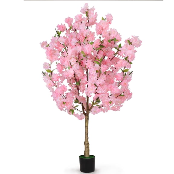 Artificial Cherry Blossom Tree 4FT, Fake Pink Sakura Flowers Faux Plant in Pot, Lifelike Silk Tree for Indoor Home Living Room Entryway Office Wedding Party Decor, Maintenance Free