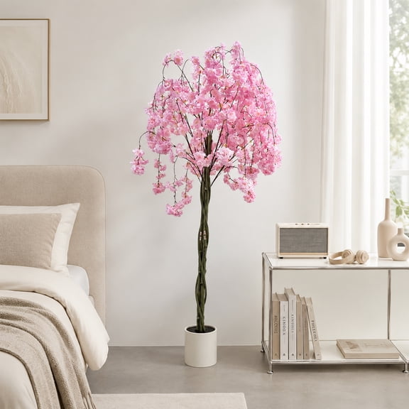 Artificial Cherry Blossom Tree, 5 & 6 FT Faux Silk Plant with Pot, Decorative Tree for Home, Office, Wedding, Garden, Party & Hotel Decor