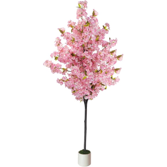 Artificial Cherry Blossom Tree 6FT Pink: Realistic Fake Sakura Flowers Plant, Lifelike Silk Faux Tree for Home Living Room Office Indoor Outdoor Decor, Housewarming