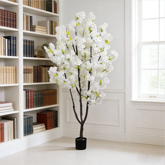 Artificial Cherry Blossom Tree 6ft Faux White Cherry Plant Tree Artificial Plants for Home Office Indoor Outdoor Spring Party Wedding Decor