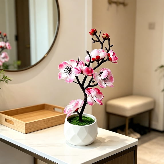 Artificial Cherry Blossom Tree,Artificial Plants Bonsai Small Tree with Vase,Fake Flowers Table Potted,Spring Decorative Branches Plants Potted,Decoration for Women Gifts Office Desk Decor