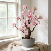 TOARTi Artificial Cherry Blossom Tree Light Pink Faux Flowers with Natural Trunk in Plastic Planter Indoor Tabletop Decor for Home Office Living Room 1.5 Feet