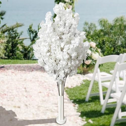 Artificial Cherry Blossom Tree with Stand, White Wedding Party Flower Tree Decoration, Everlasting Flower Tree, Wedding Party Decoration Flower Guide (White Cherry Blossoms)